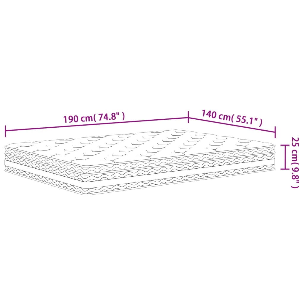 Pocket spring mattress, 140x190cm, medium firmness
