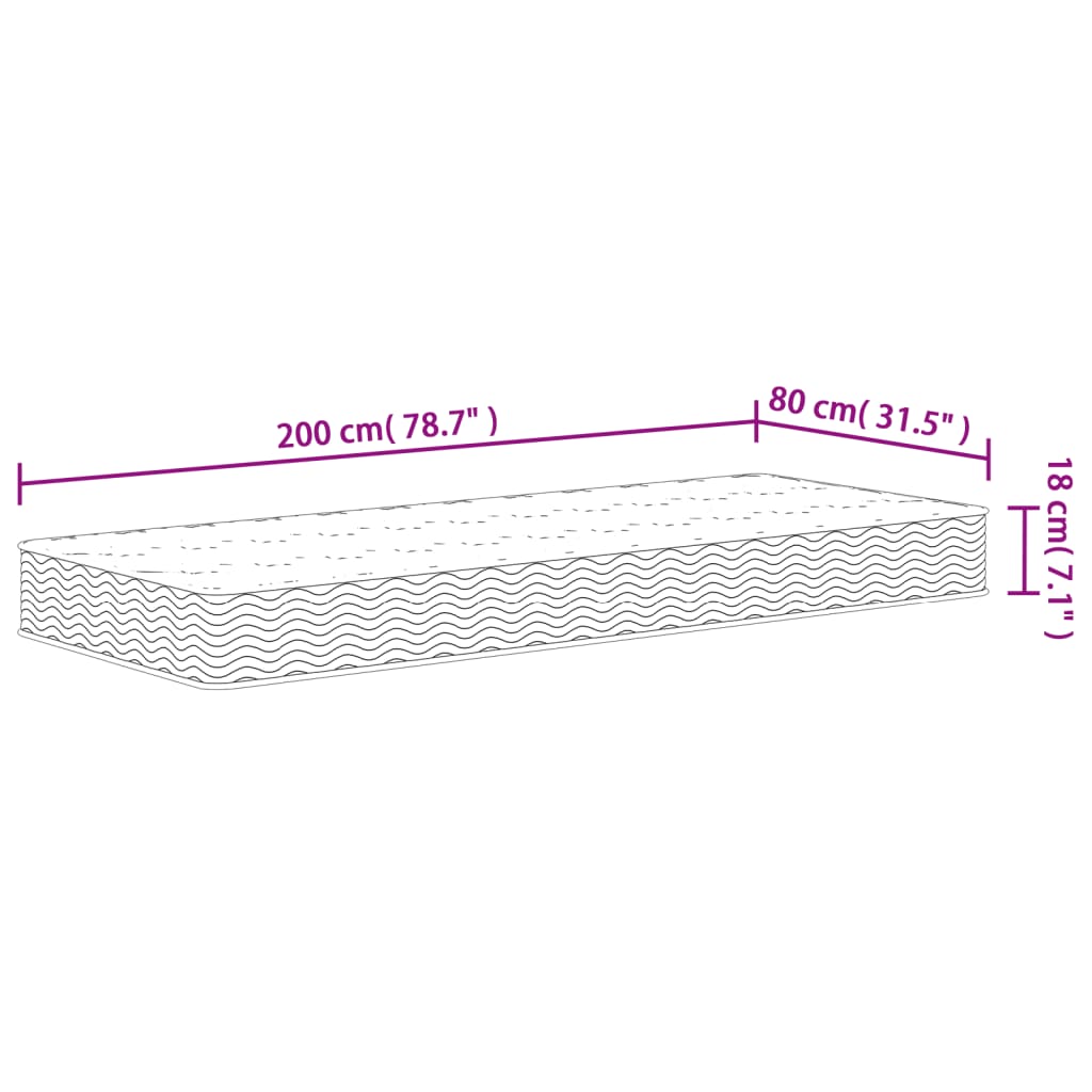 Bonnell spring mattress, 80x200cm, medium firmness