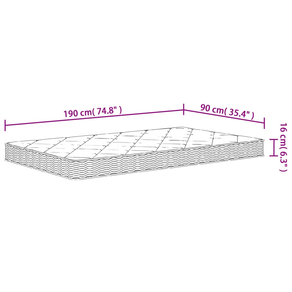 Foam mattress, 90x190cm, medium firmness, single