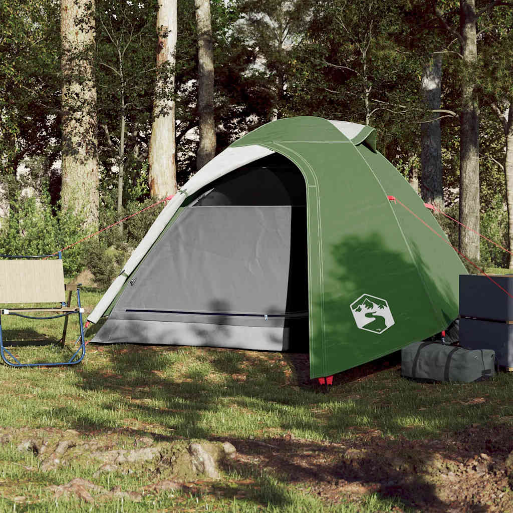 Camping tent, green, three-person, dome-shaped