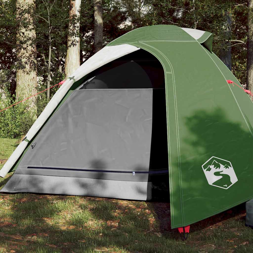 Camping tent, green, three-person, dome-shaped