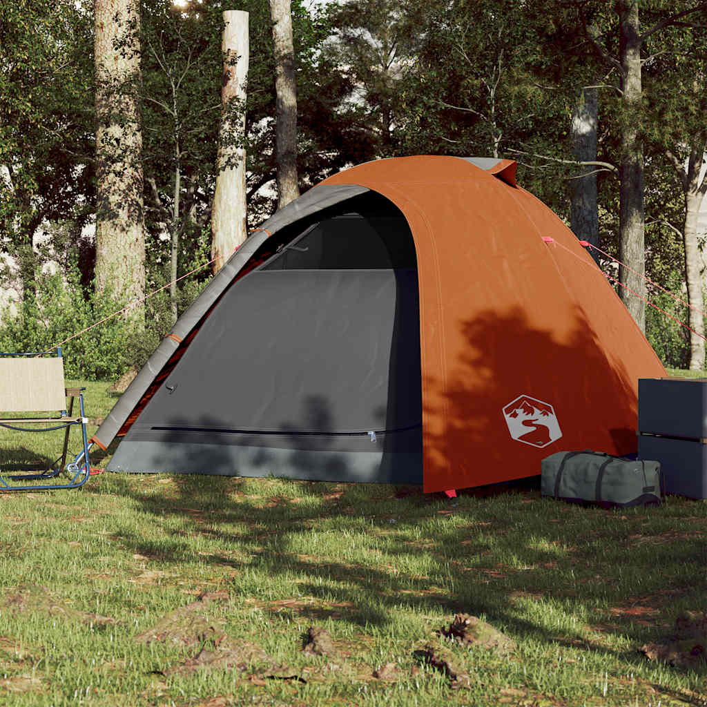Camping tent, grey/orange, four-person, dome
