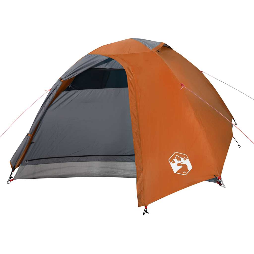 Camping tent, grey/orange, four-person, dome