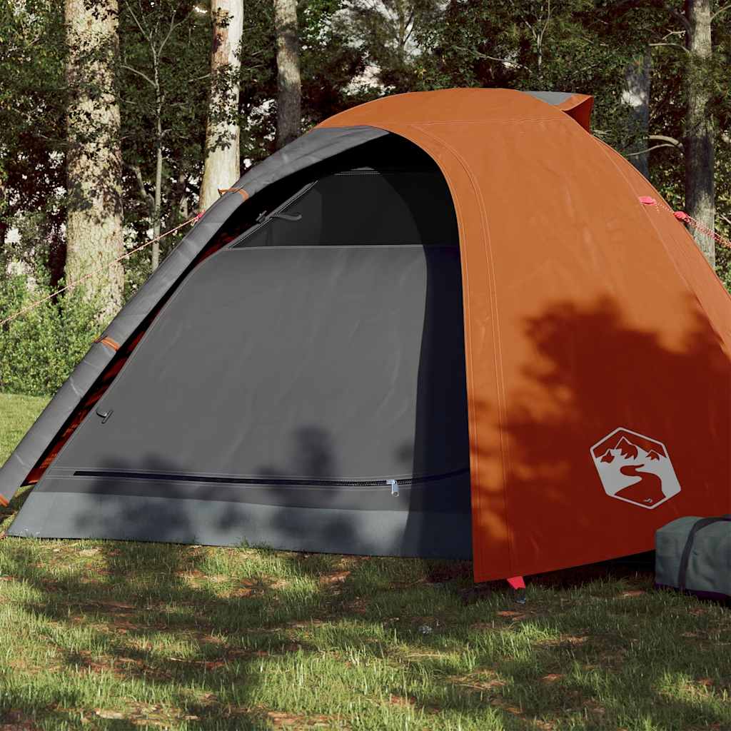 Camping tent, grey/orange, four-person, dome
