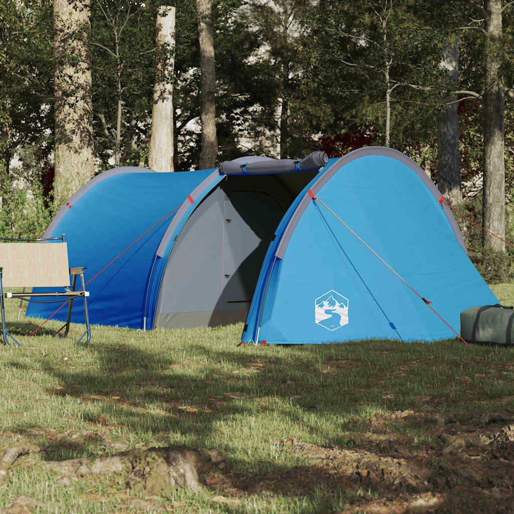 Camping tent, blue, four-person, tunnel