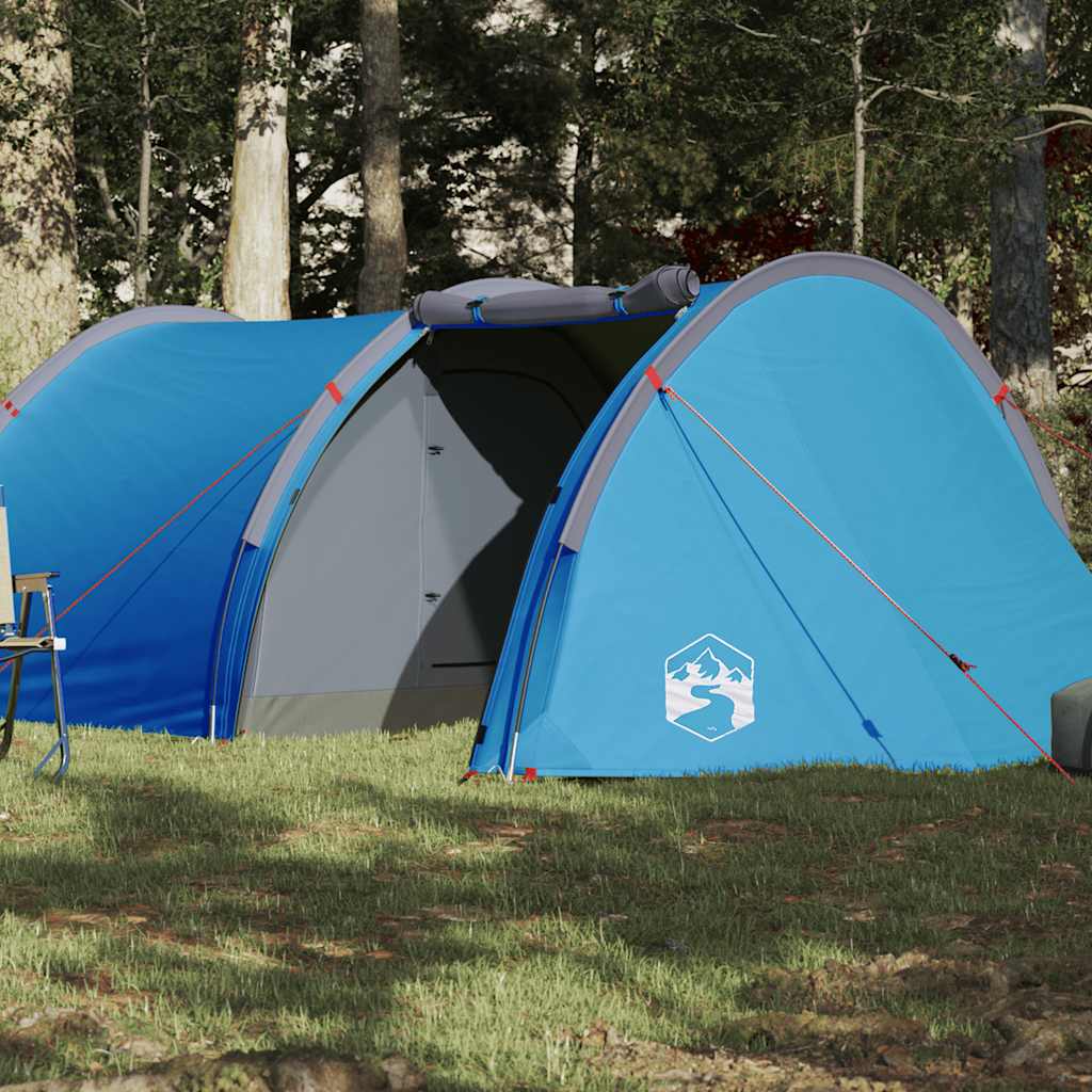 Camping tent, blue, four-person, tunnel