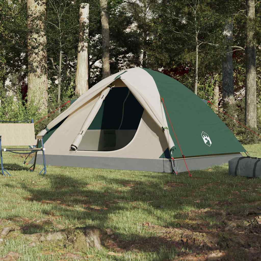 Camping tent, green, three-person, dome-shaped