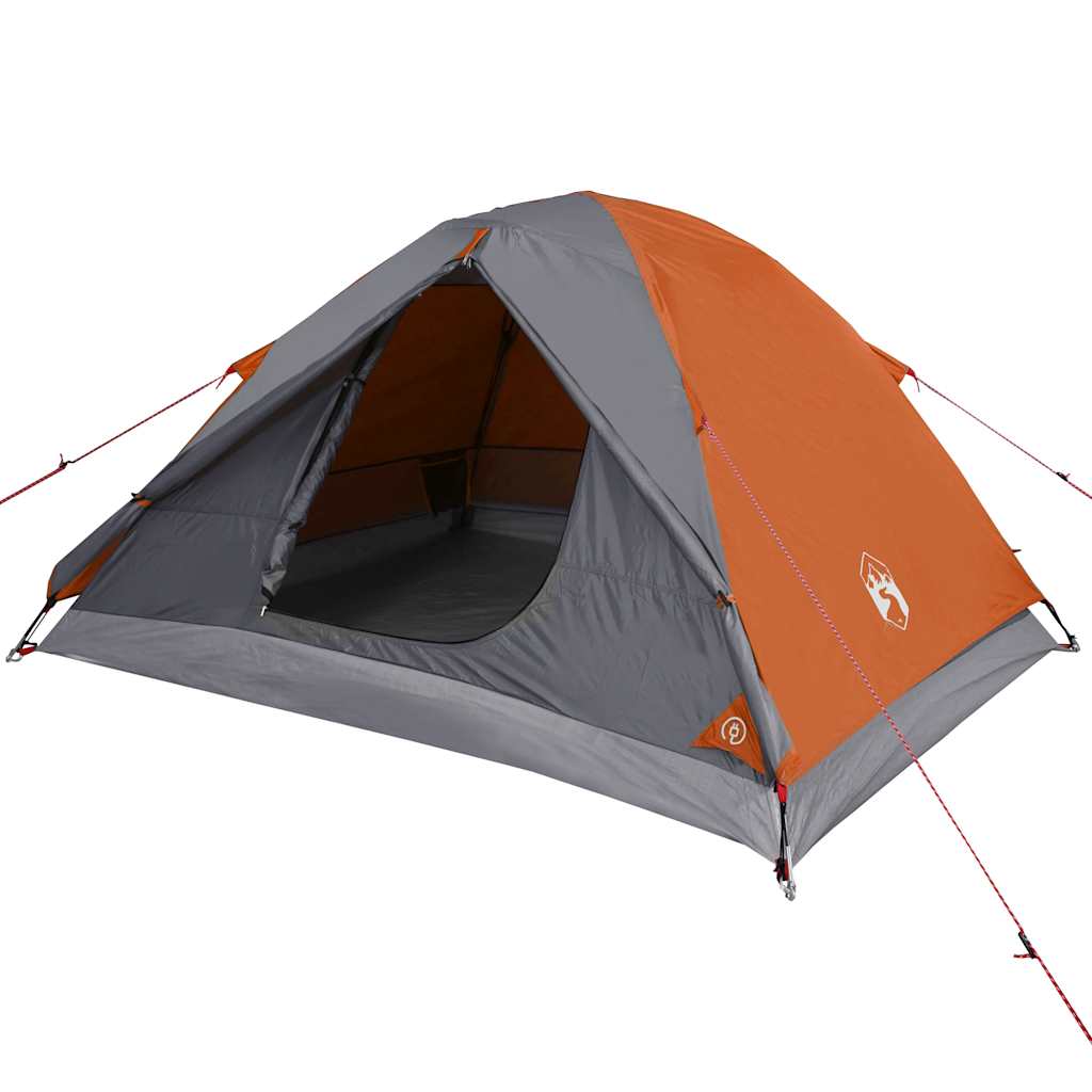 Camping tent, orange, three-person, dome-shaped