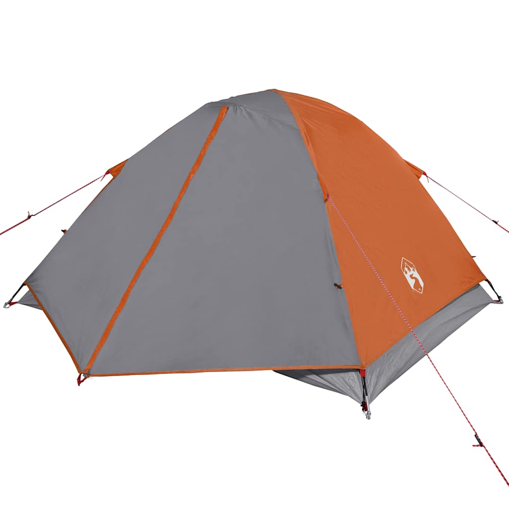 Camping tent, orange, three-person, dome-shaped