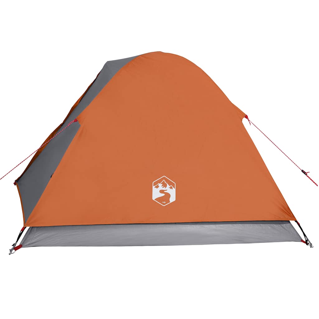 Camping tent, orange, three-person, dome-shaped