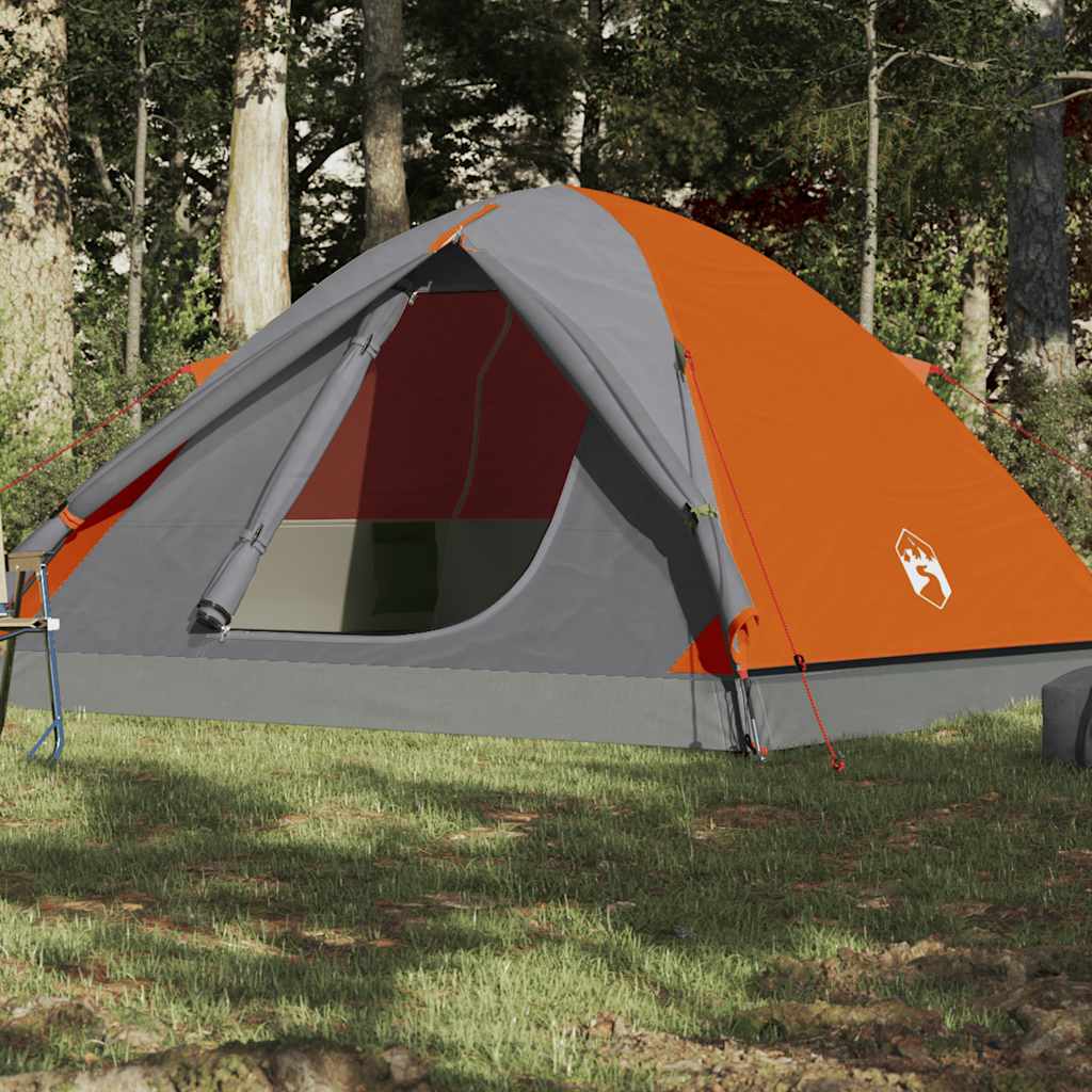 Camping tent, orange, three-person, dome-shaped
