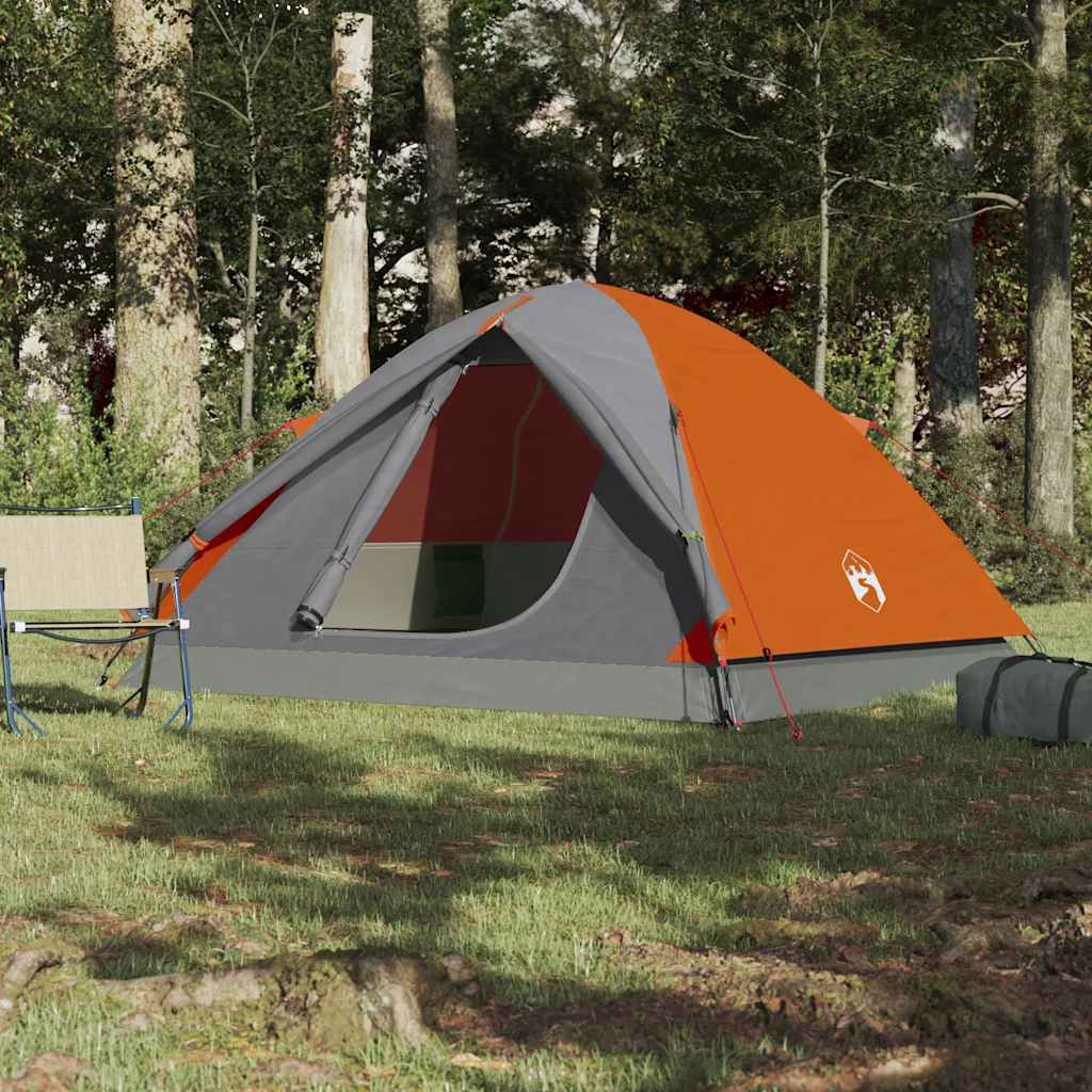 Camping tent, orange, six-person, dome-shaped