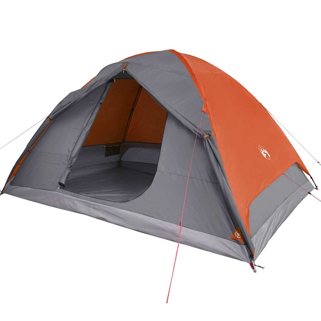 Camping tent, orange, six-person, dome-shaped