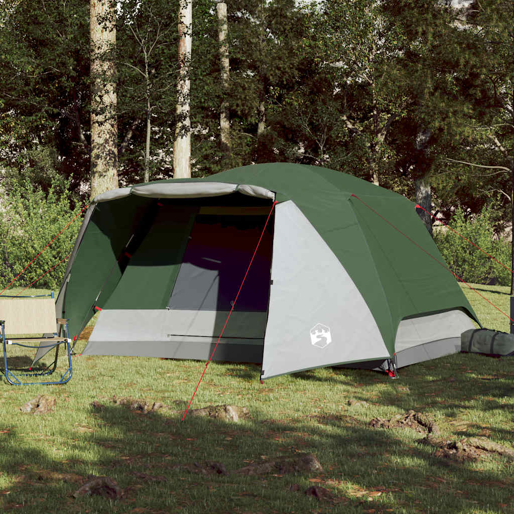 Camping tent with an awning, green, six-person