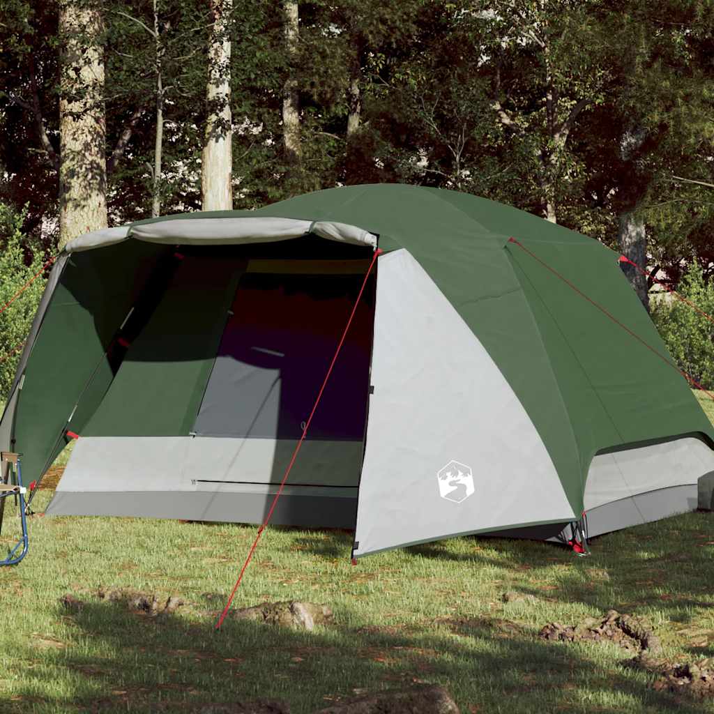 Camping tent with an awning, green, six-person