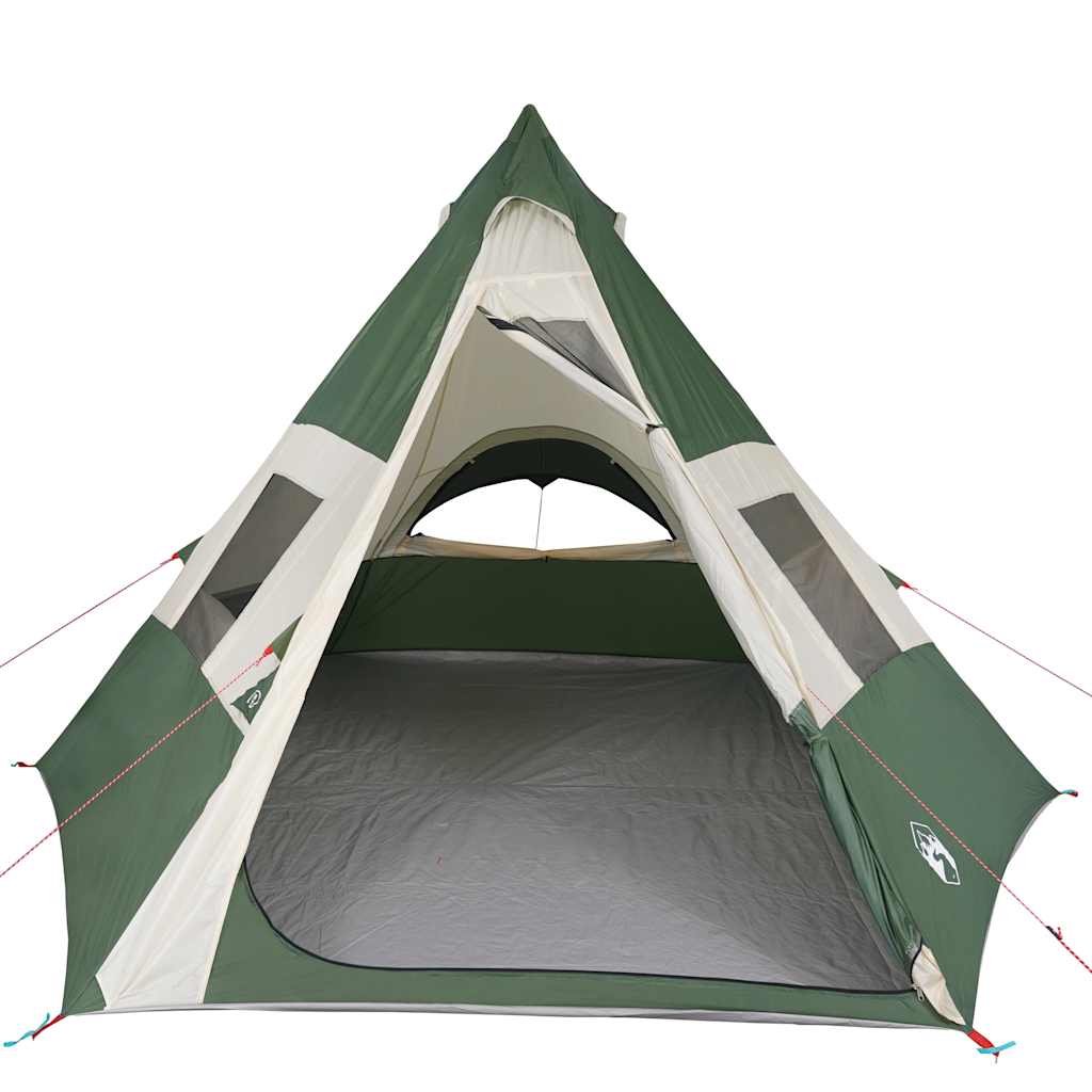 Camping tent, green, seven-person, teepee design