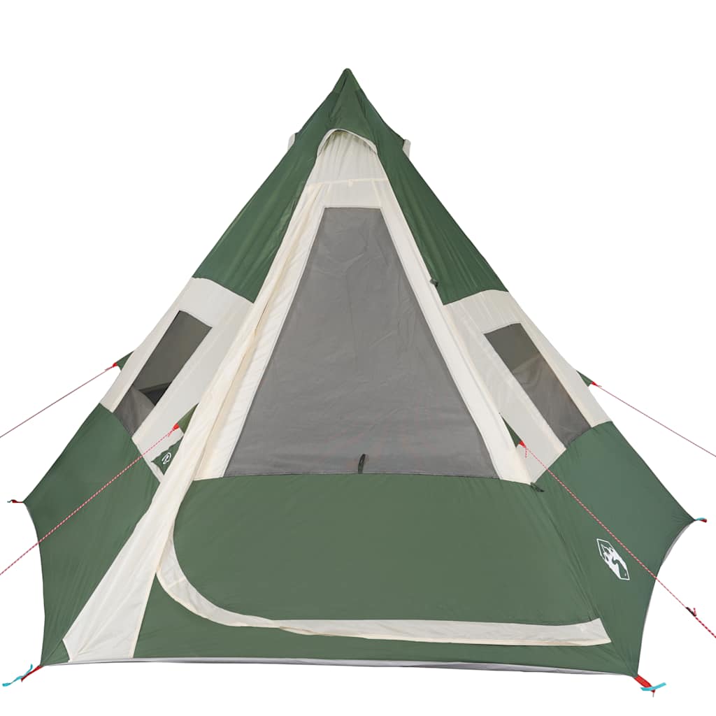 Camping tent, green, seven-person, teepee design