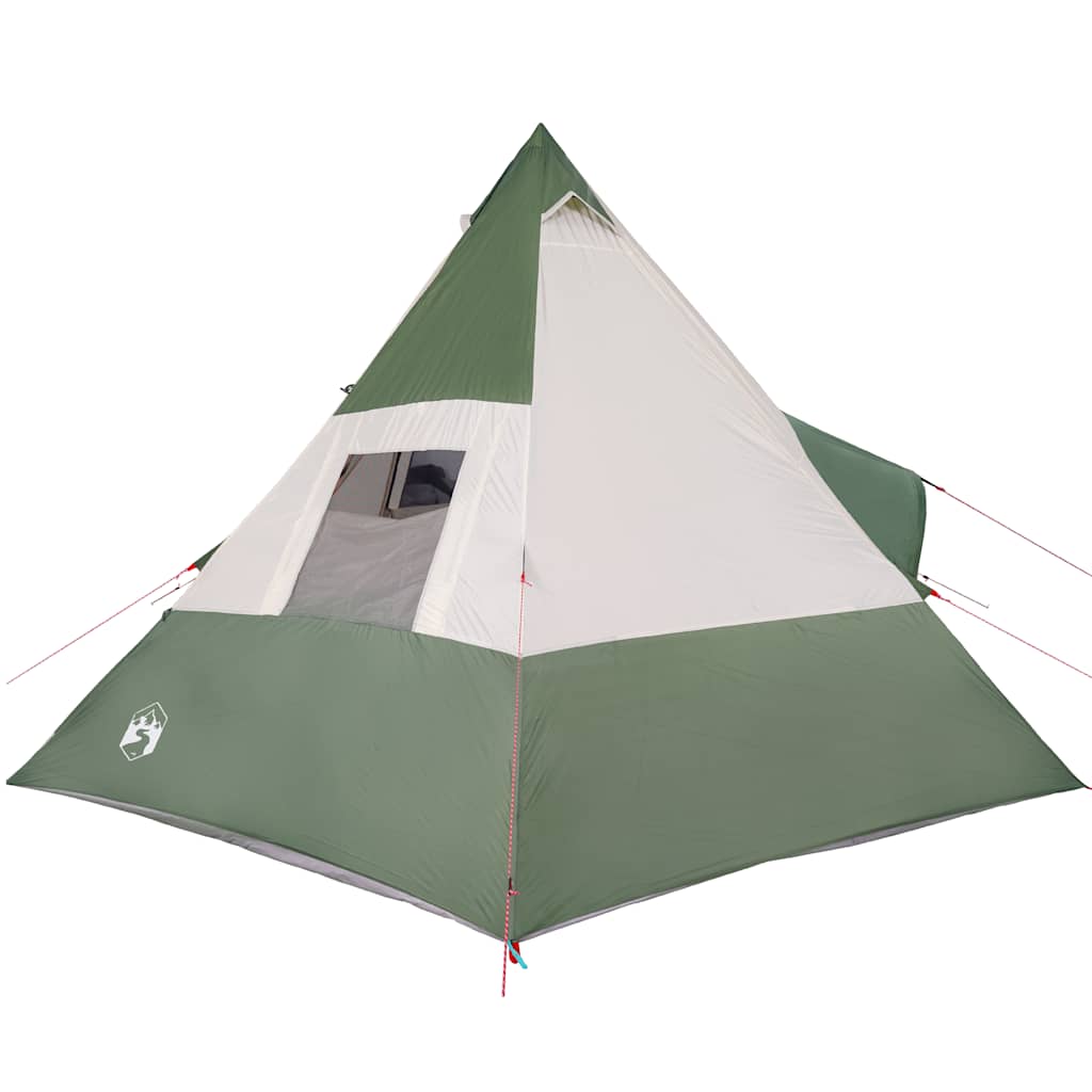 Camping tent, green, seven-person, teepee design