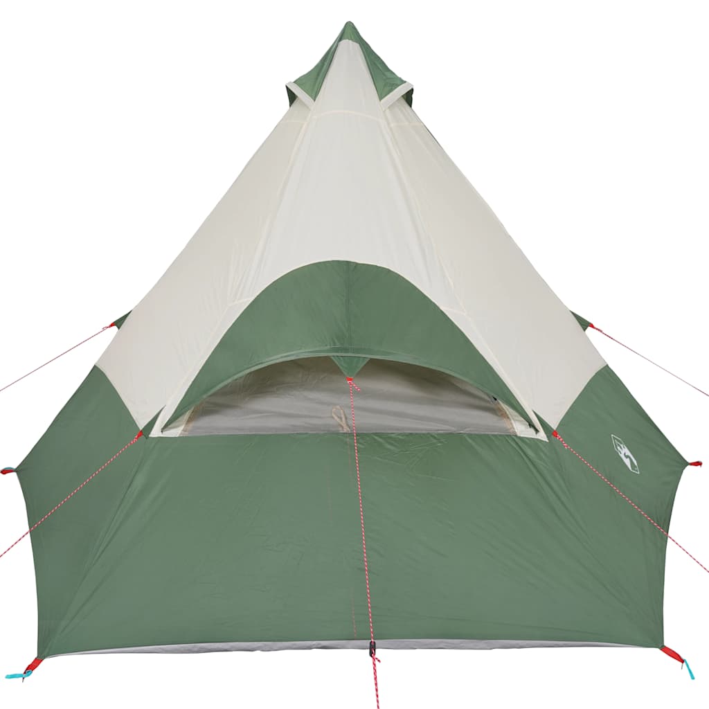 Camping tent, green, seven-person, teepee design
