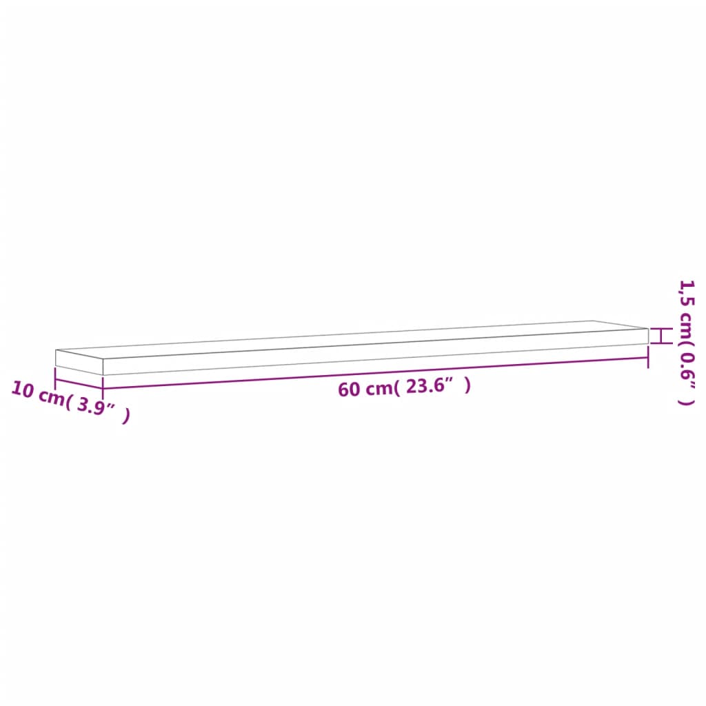 Sieninės lentynos, 4vnt., pilkos ąžuolo, 60x10x1,5cm, mediena