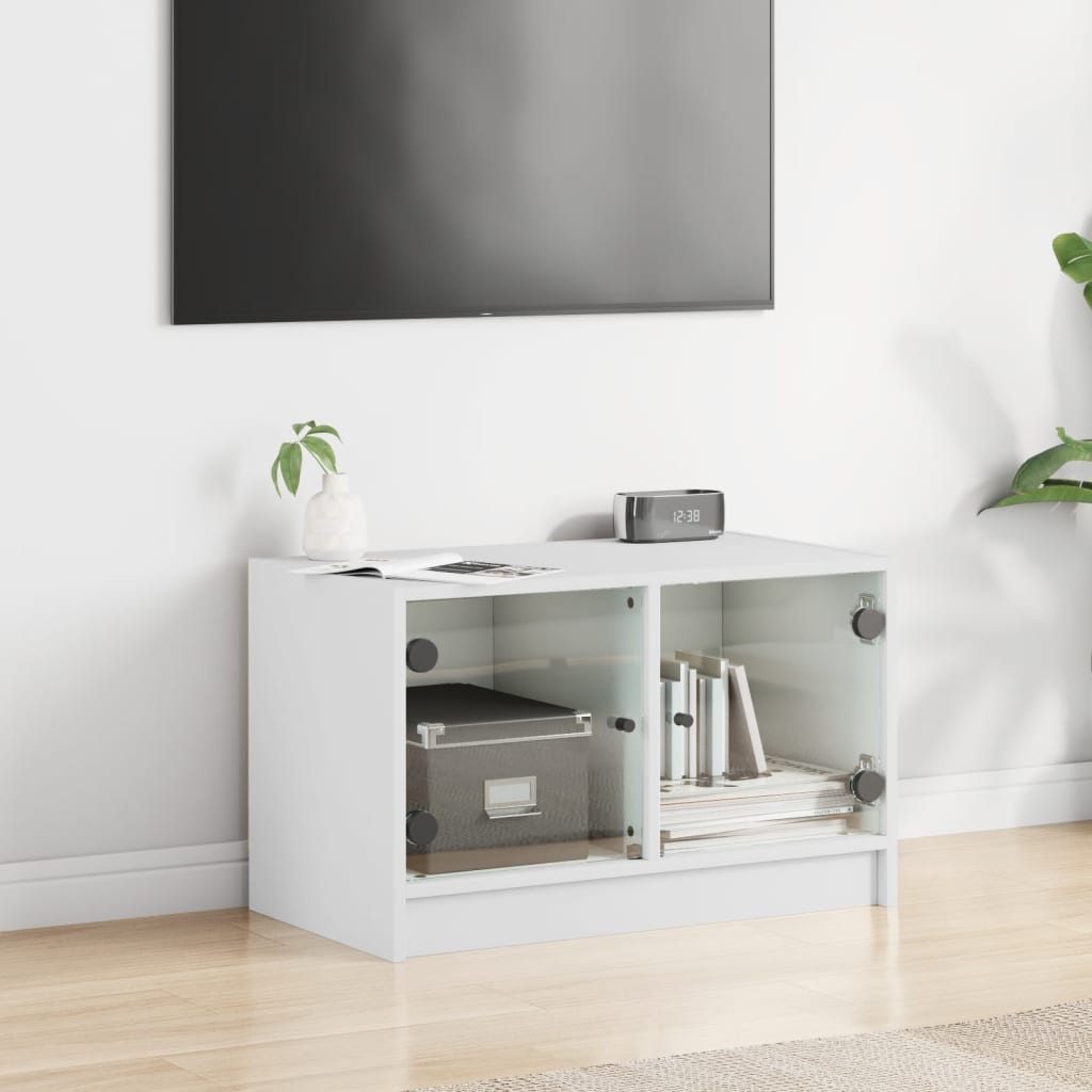 TV cabinet with glass doors, white, 68x37x42cm