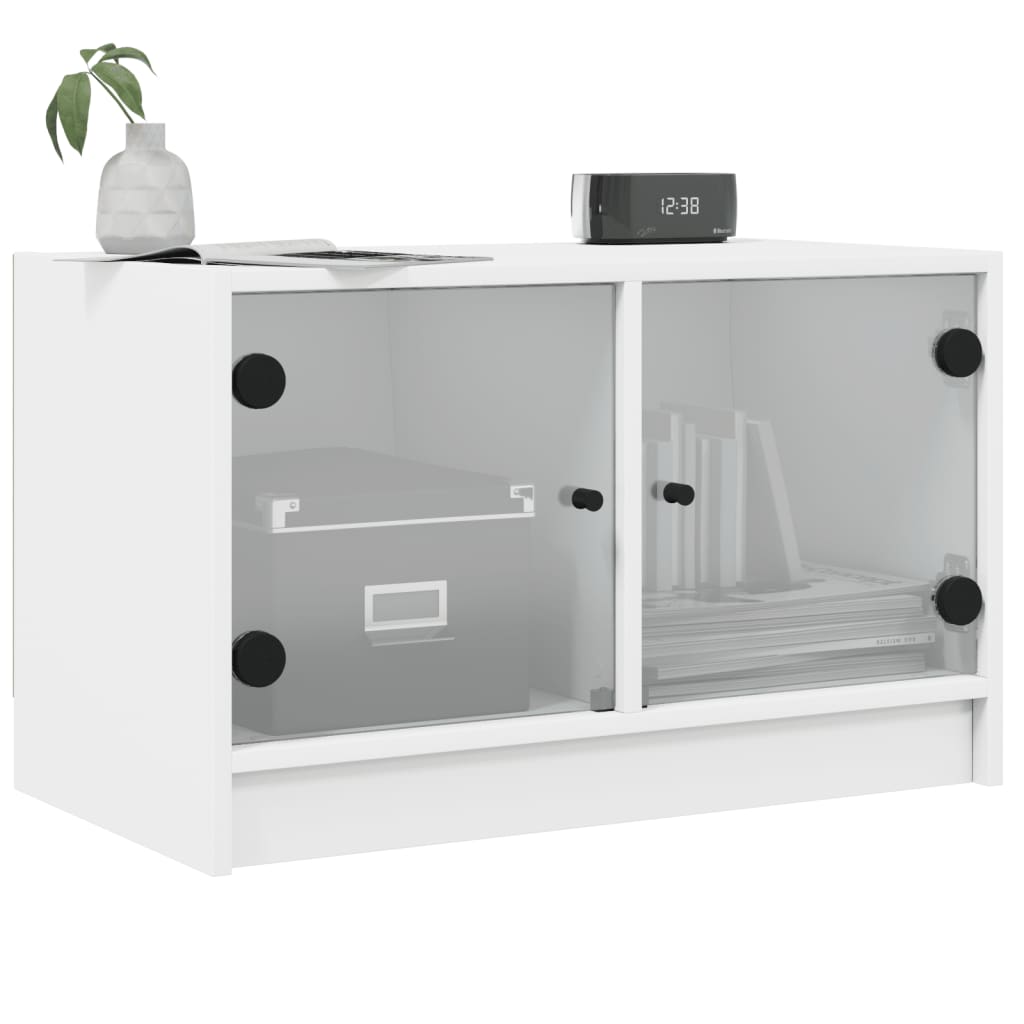 TV cabinet with glass doors, white, 68x37x42cm