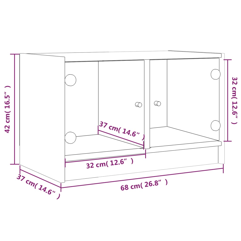 TV cabinet with glass doors, white, 68x37x42cm