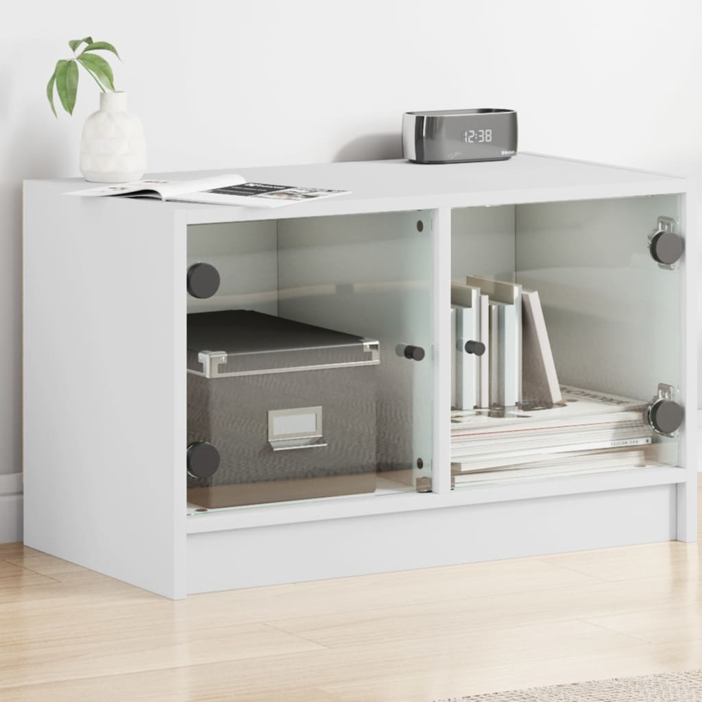 TV cabinet with glass doors, white, 68x37x42cm