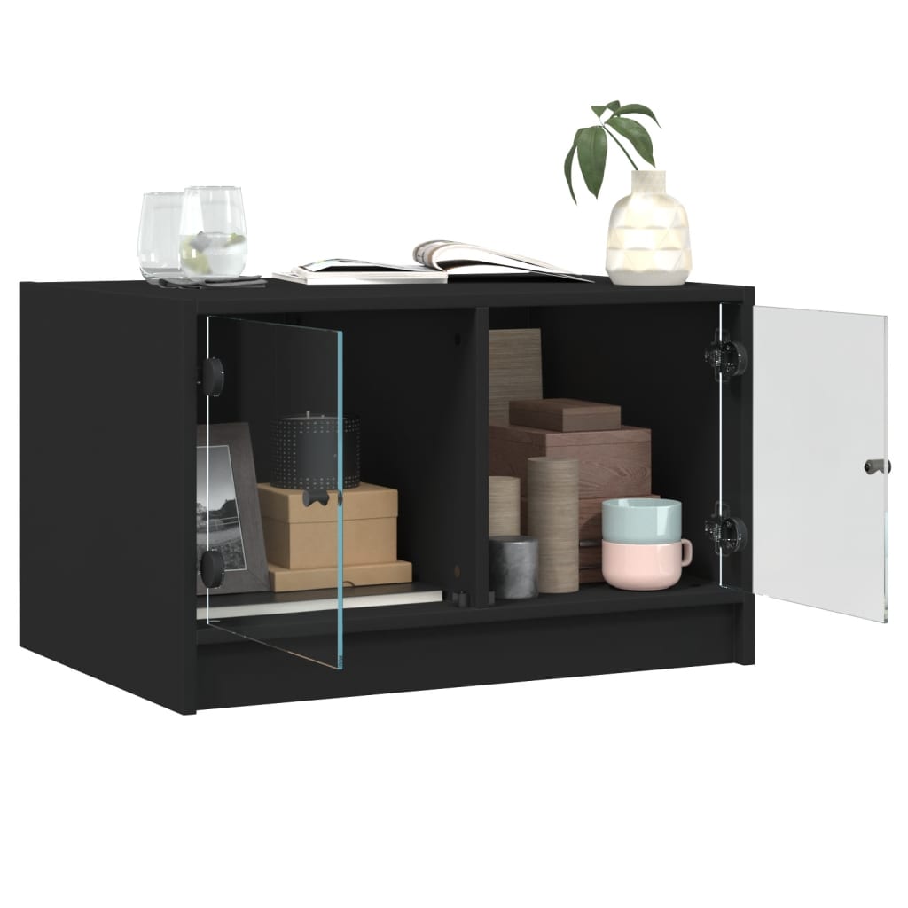 Coffee table with glass doors, black, 68x50x42cm