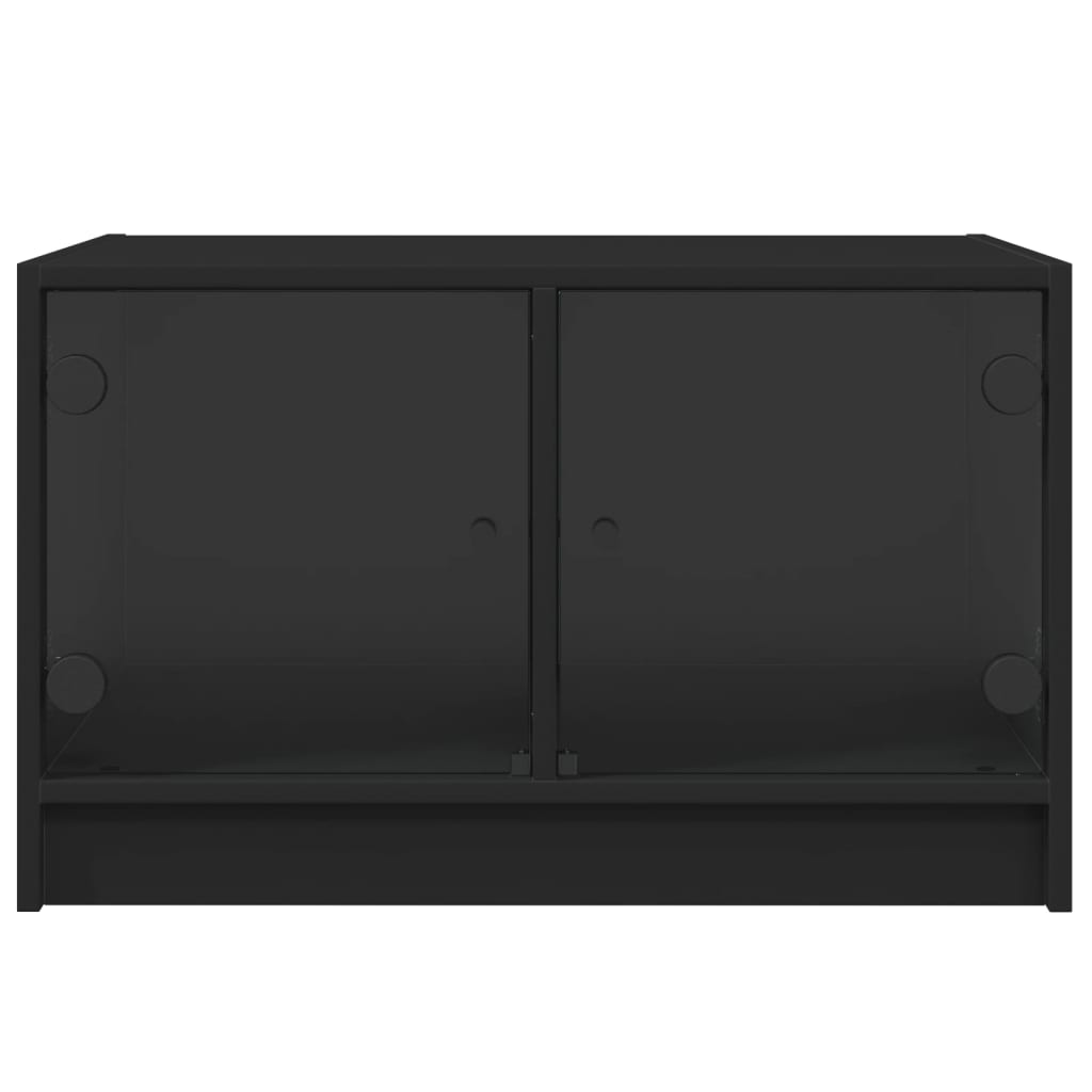 Coffee table with glass doors, black, 68x50x42cm