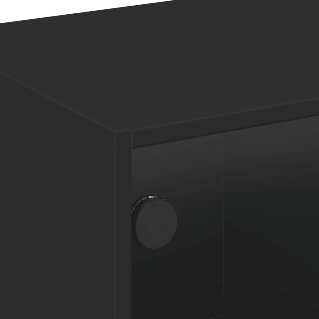 Coffee table with glass doors, black, 68x50x42cm