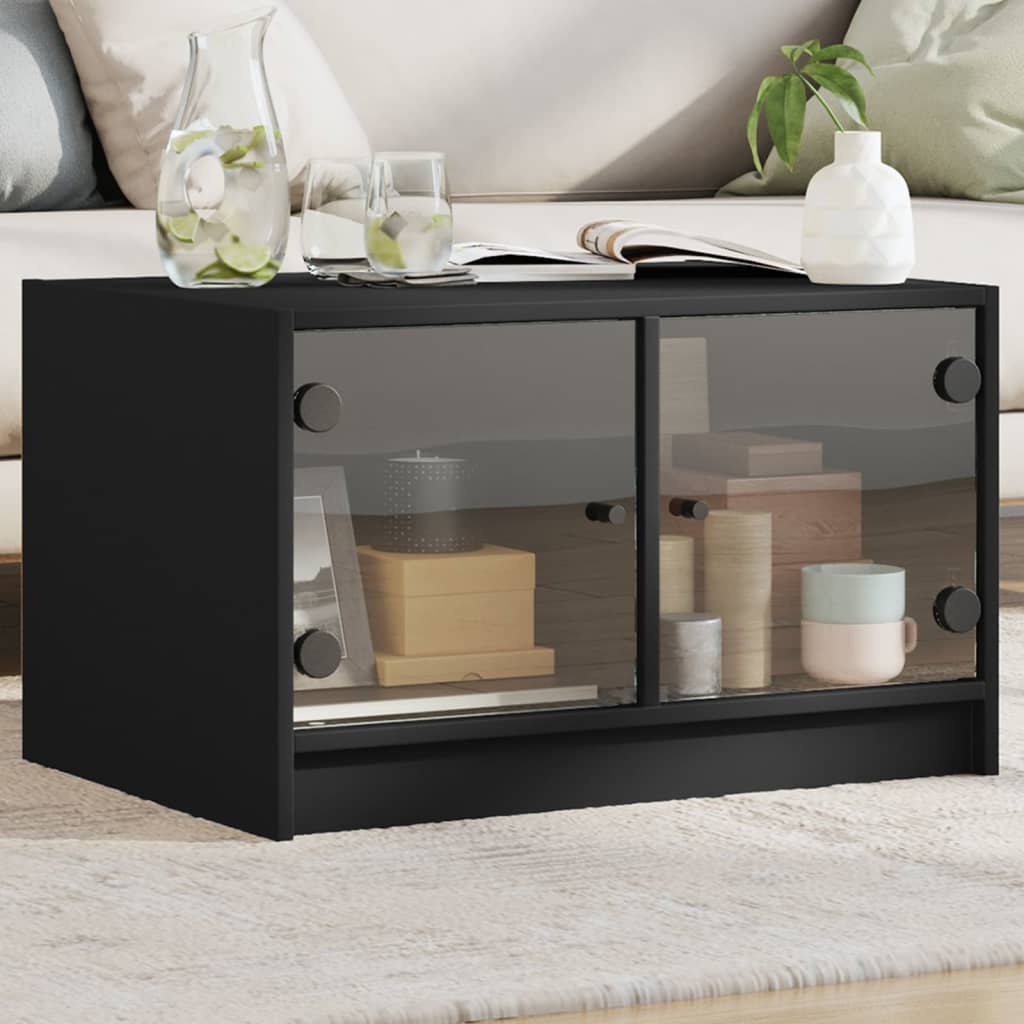 Coffee table with glass doors, black, 68x50x42cm