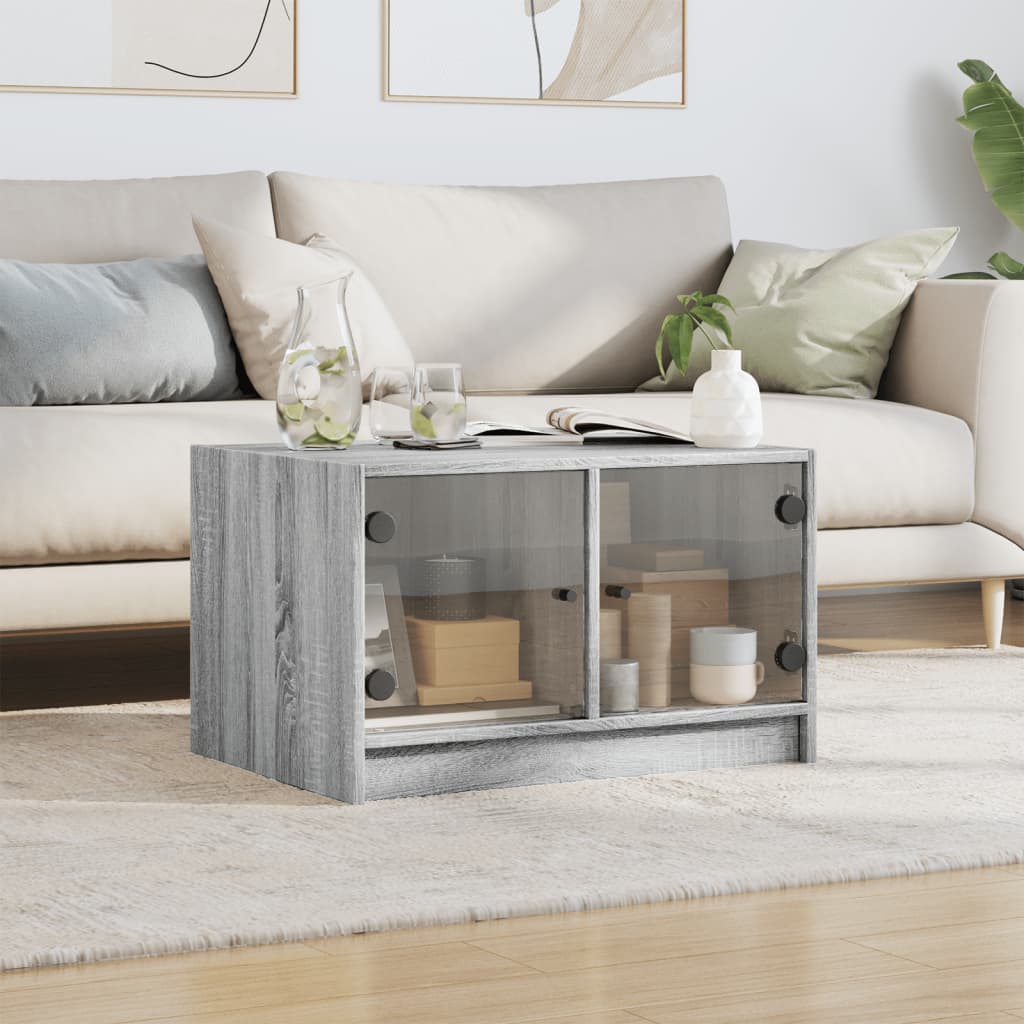 Coffee table with glass door, gray, 68x50x42cm