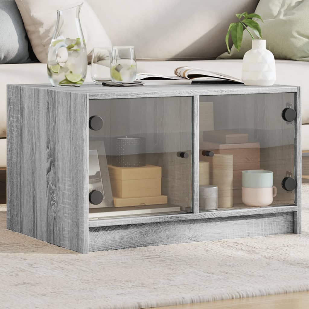 Coffee table with glass door, gray, 68x50x42cm