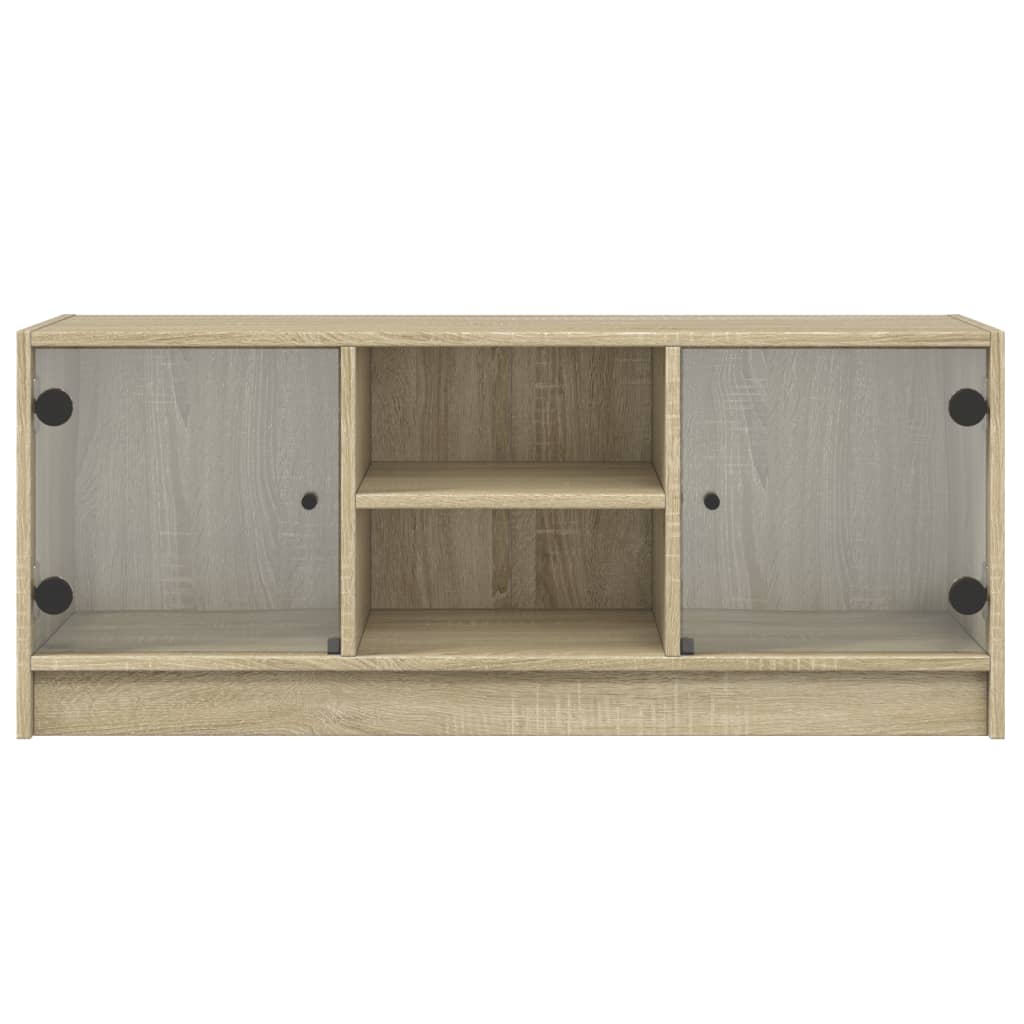 TV spintelė su stiklinėmis durelėmis, ąžuolo, 102x37x42cm