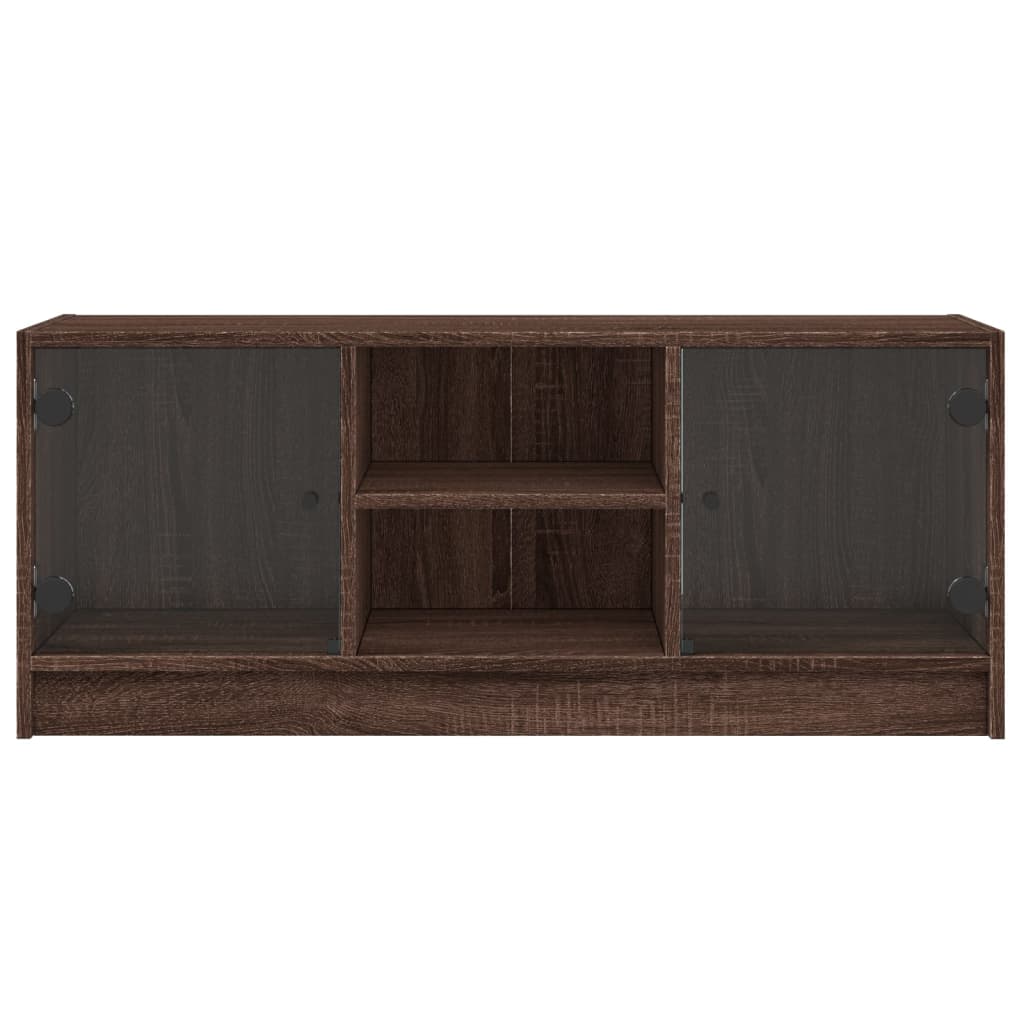 TV spintelė su stiklinėmis durelėmis, ruda ąžuolo, 102x37x42cm