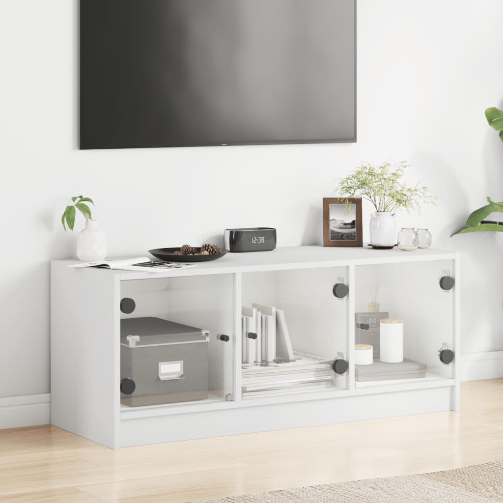 TV cabinet with glass doors, white, 102x37x42cm
