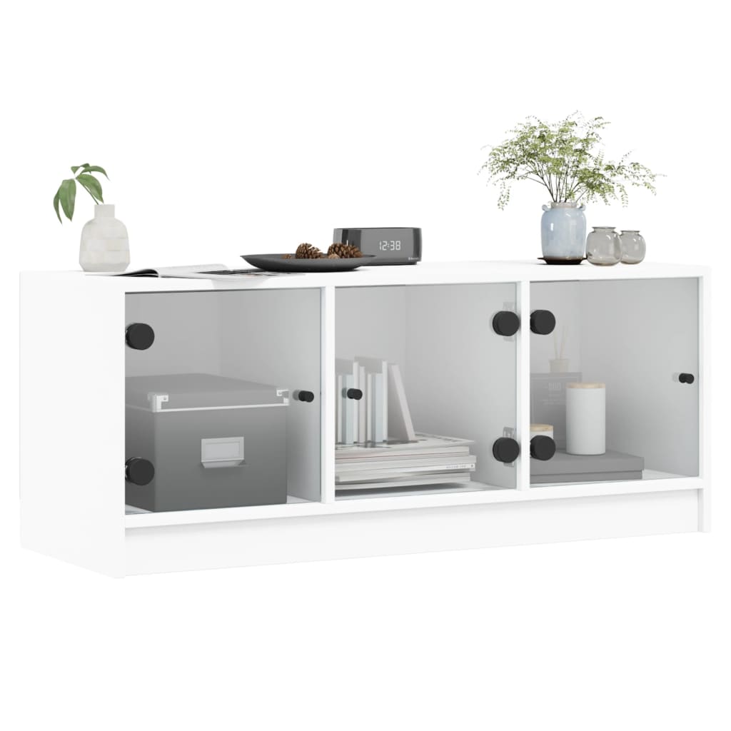 TV cabinet with glass doors, white, 102x37x42cm