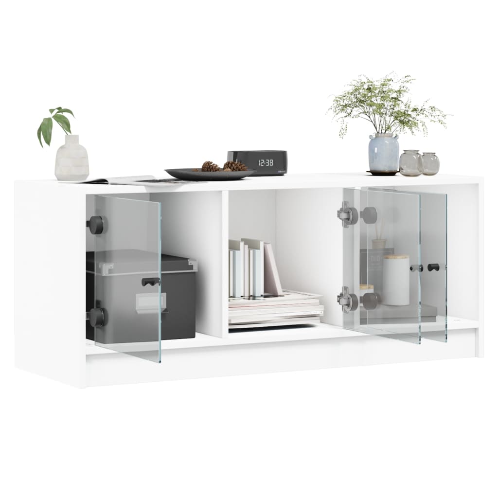 TV cabinet with glass doors, white, 102x37x42cm