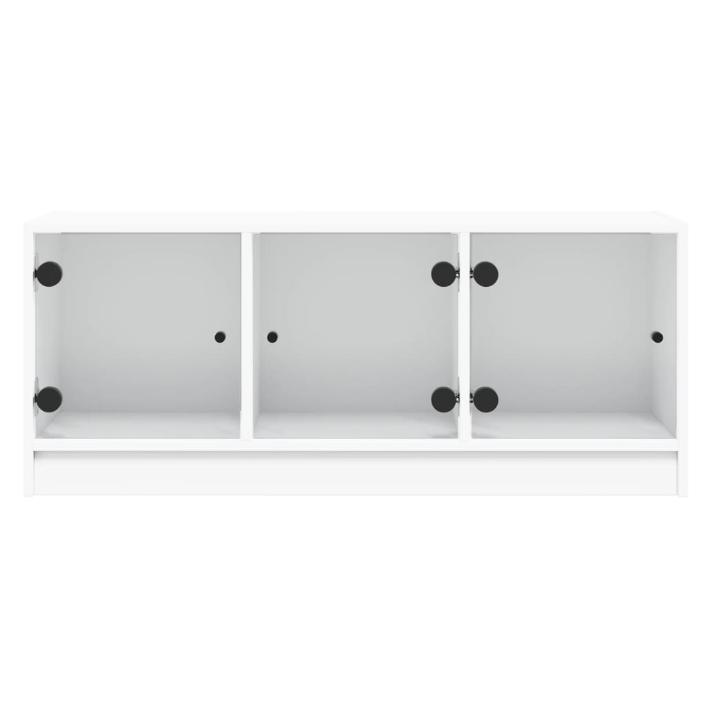 TV cabinet with glass doors, white, 102x37x42cm