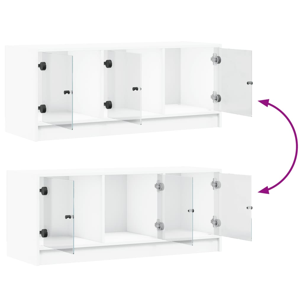 TV cabinet with glass doors, white, 102x37x42cm