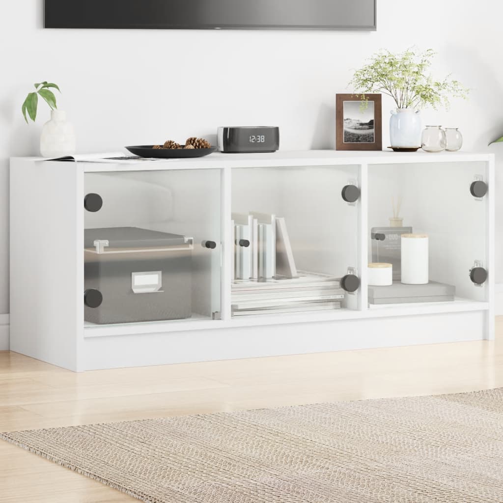 TV cabinet with glass doors, white, 102x37x42cm