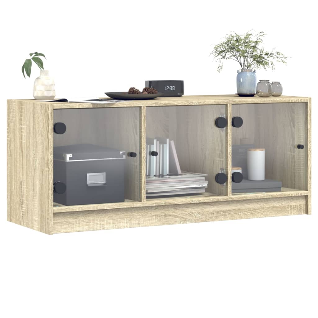 TV spintelė su stiklinėmis durelėmis, ąžuolo, 102x37x42cm