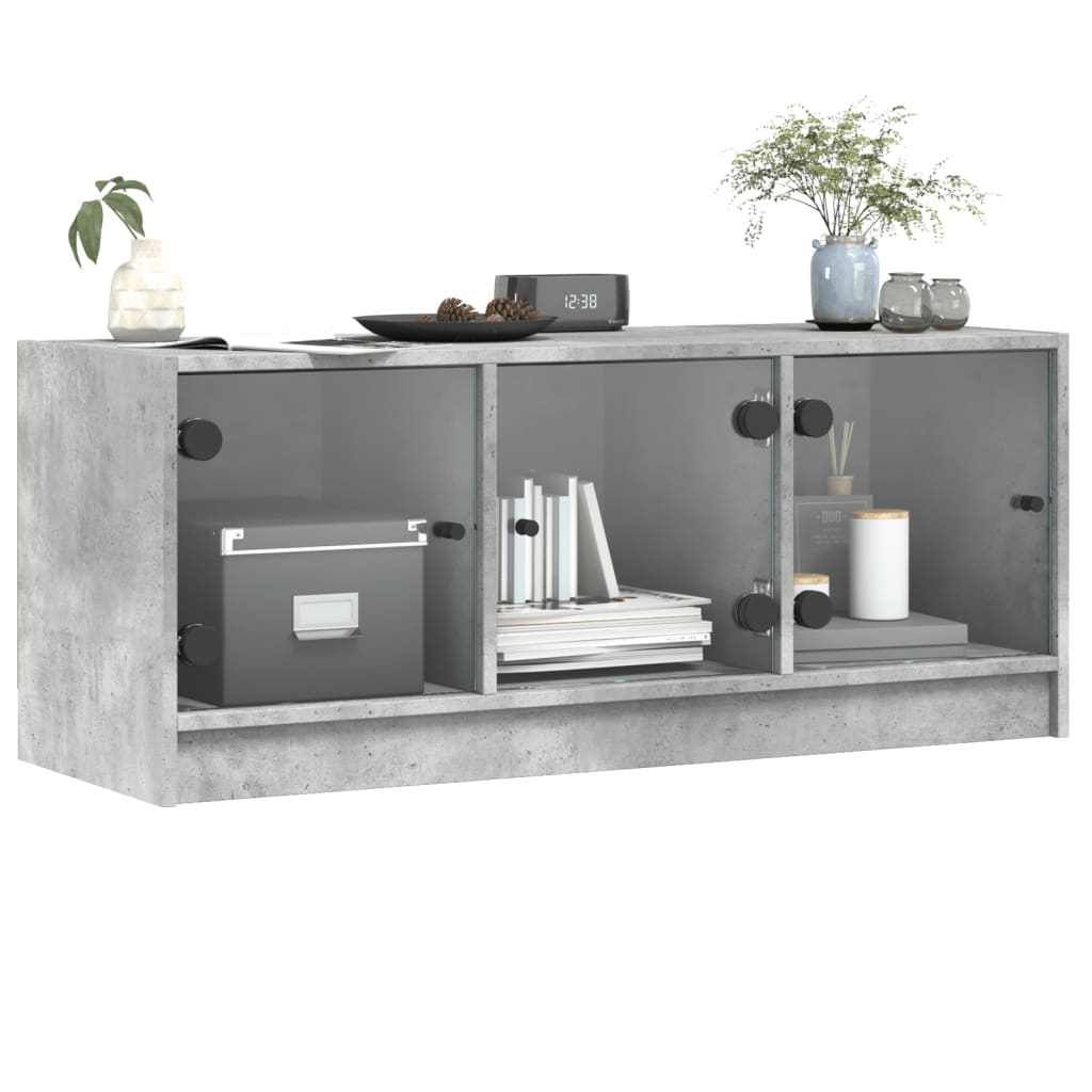 TV cabinet with glass doors, concrete, 102x37x42cm