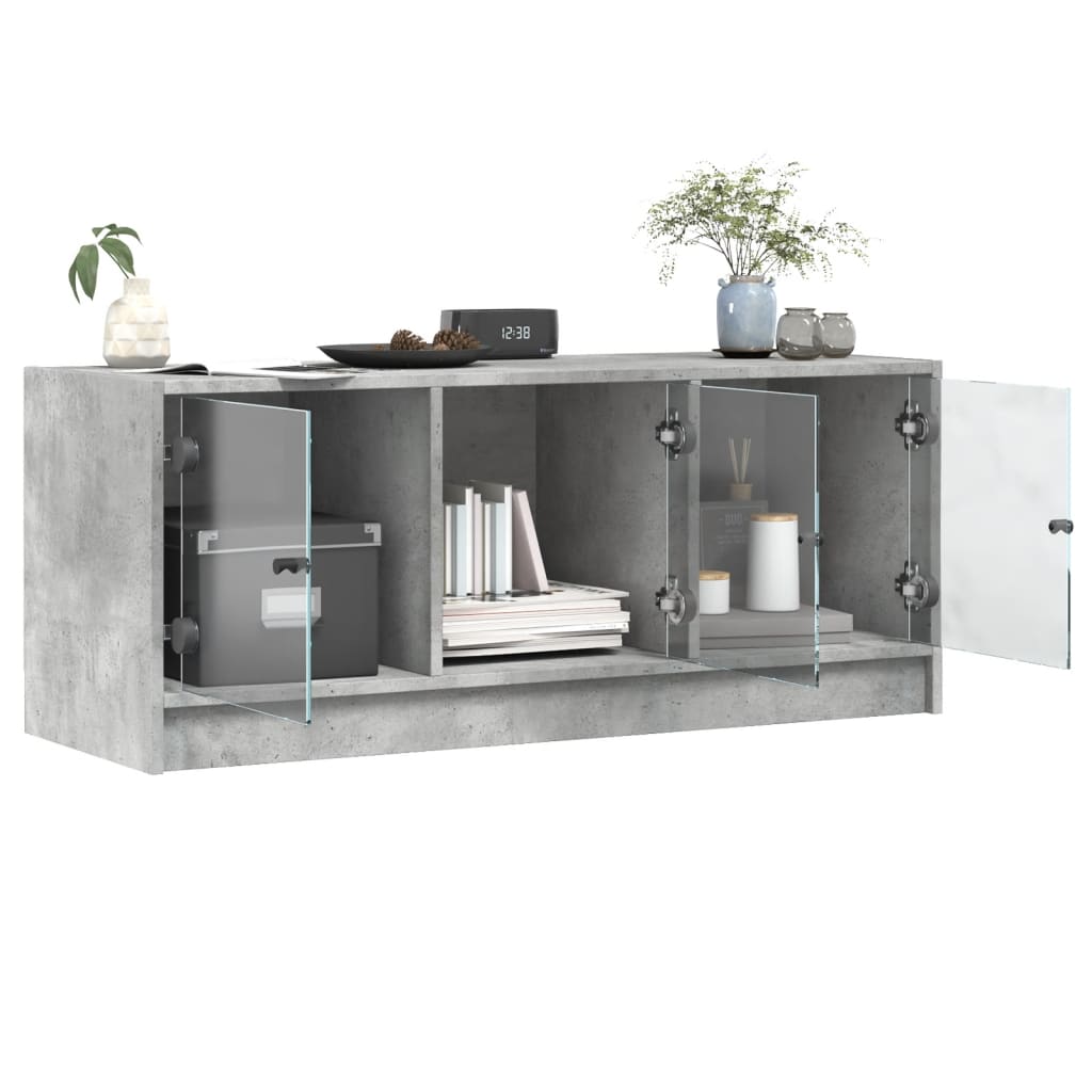TV cabinet with glass doors, concrete, 102x37x42cm