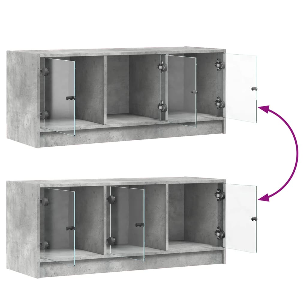 TV cabinet with glass doors, concrete, 102x37x42cm