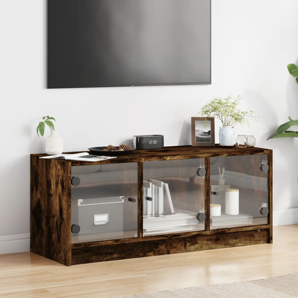 TV cabinet with glass doors, smoky, 102x37x42cm