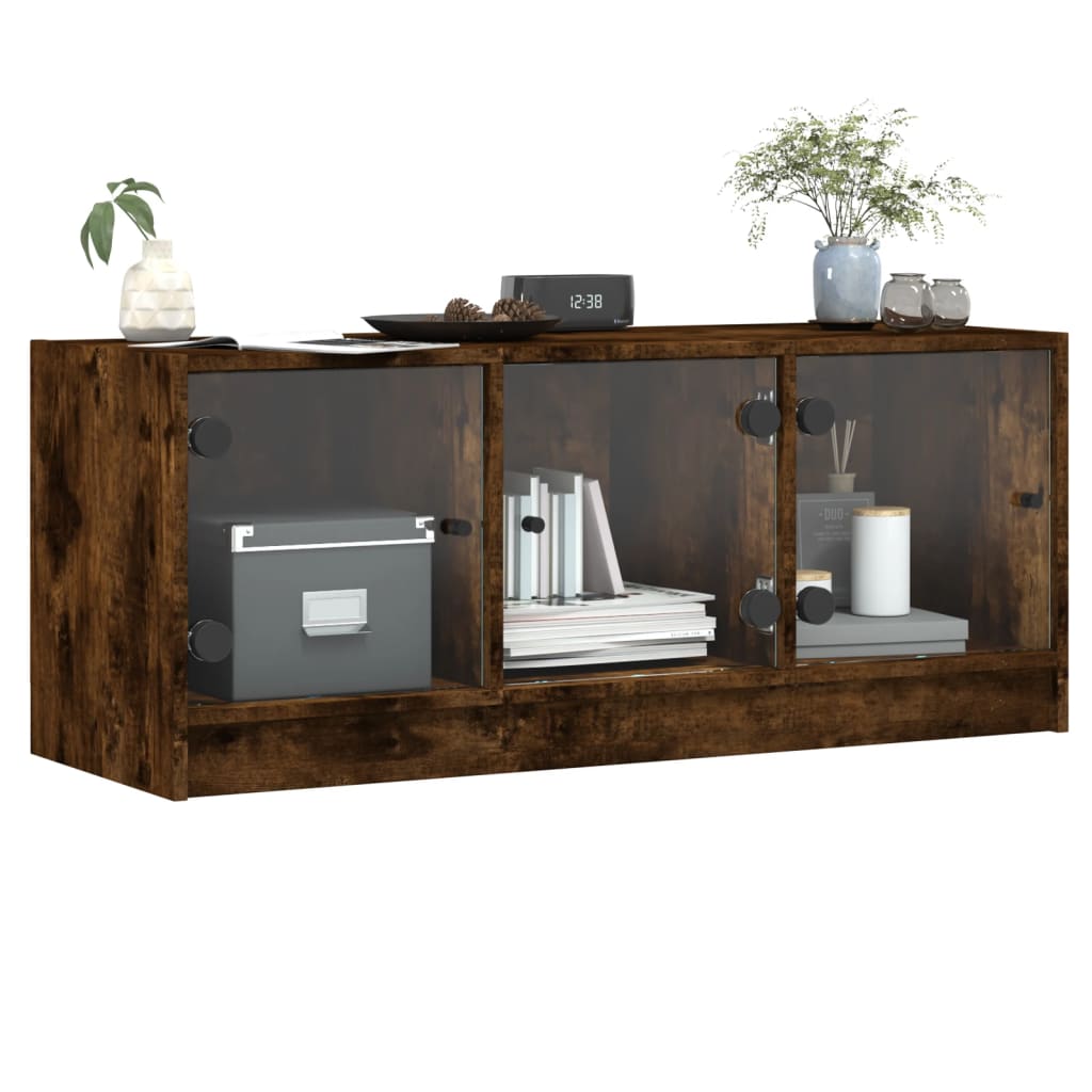 TV cabinet with glass doors, smoky, 102x37x42cm