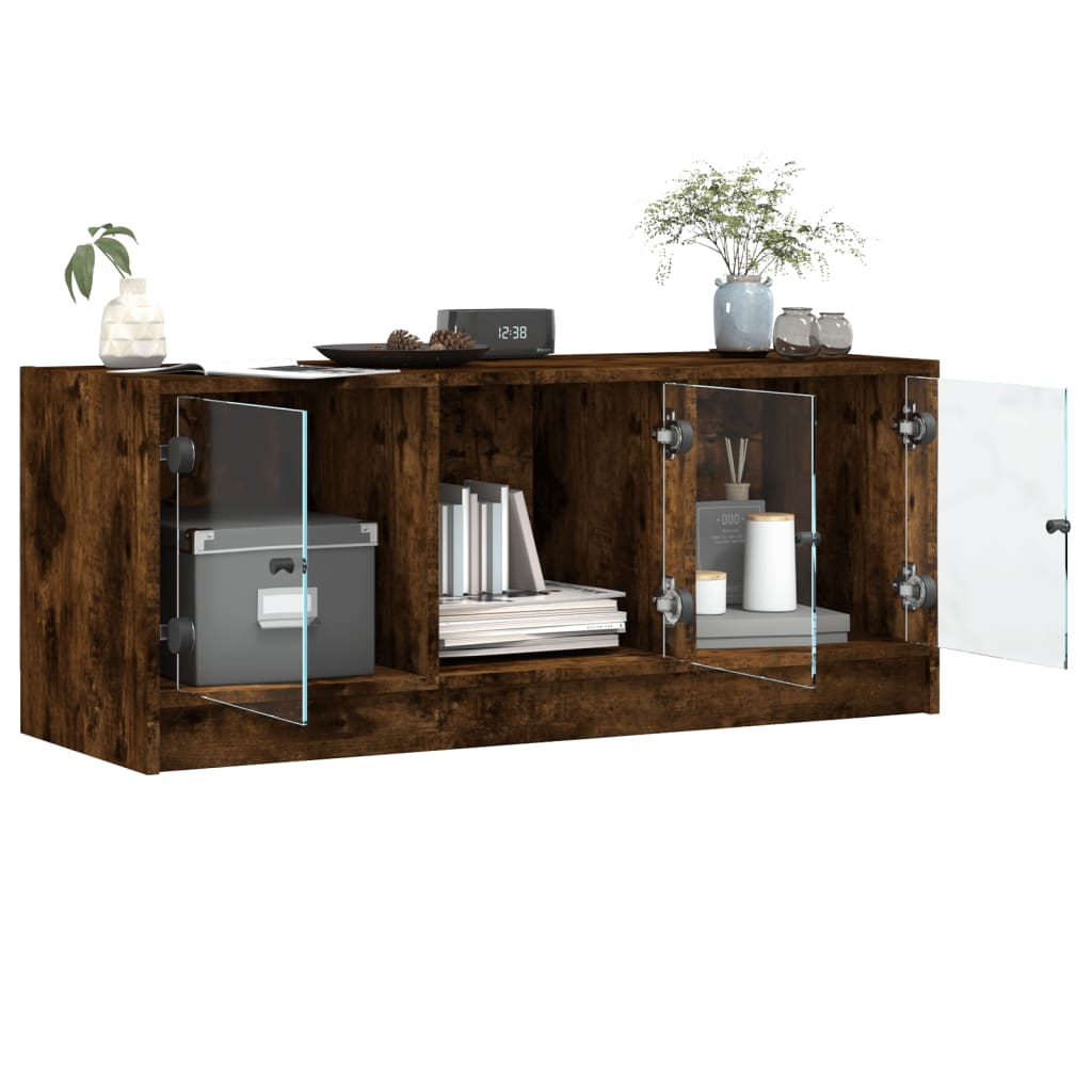 TV cabinet with glass doors, smoky, 102x37x42cm