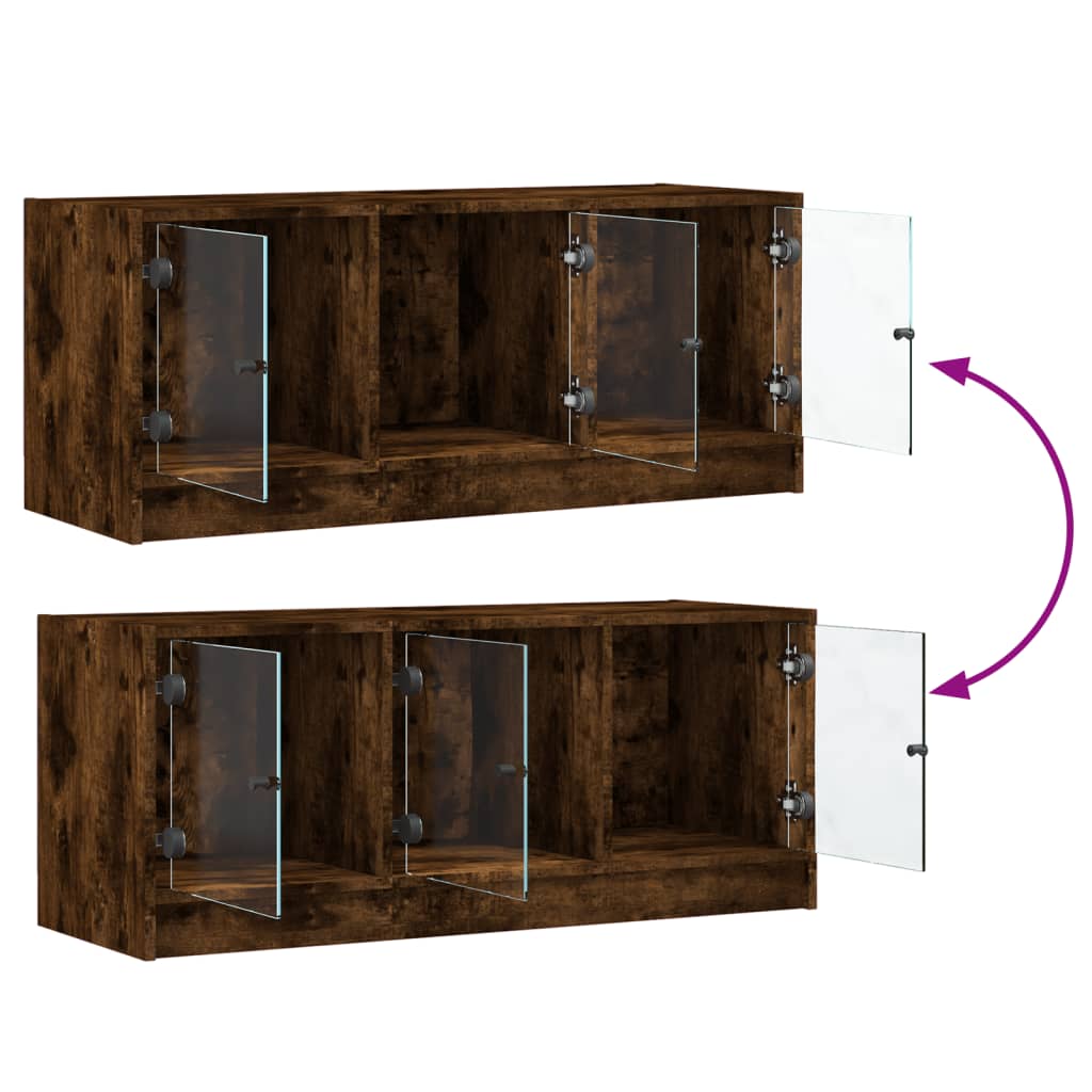 TV cabinet with glass doors, smoky, 102x37x42cm